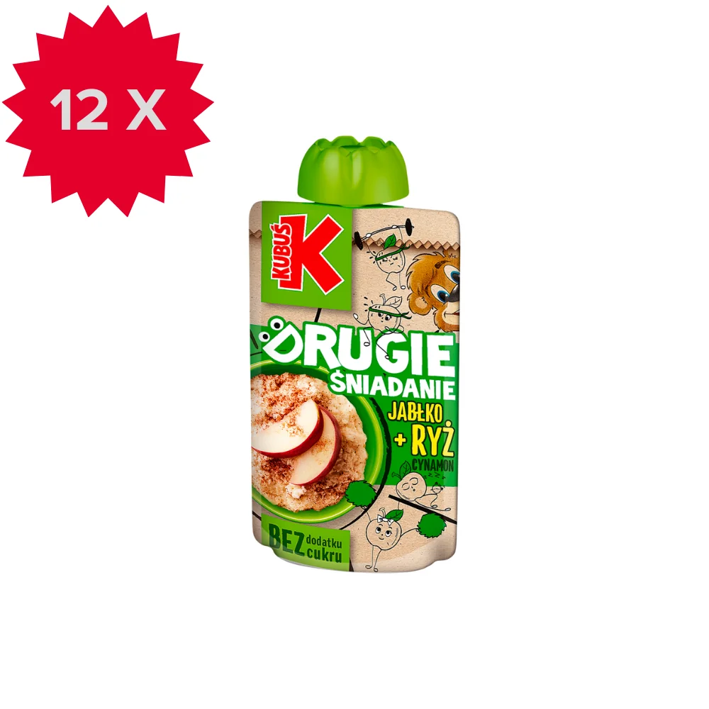 Kubuś Mus Drugie Śniadanie jabłko + ryż cynamon, 12 x 100 g