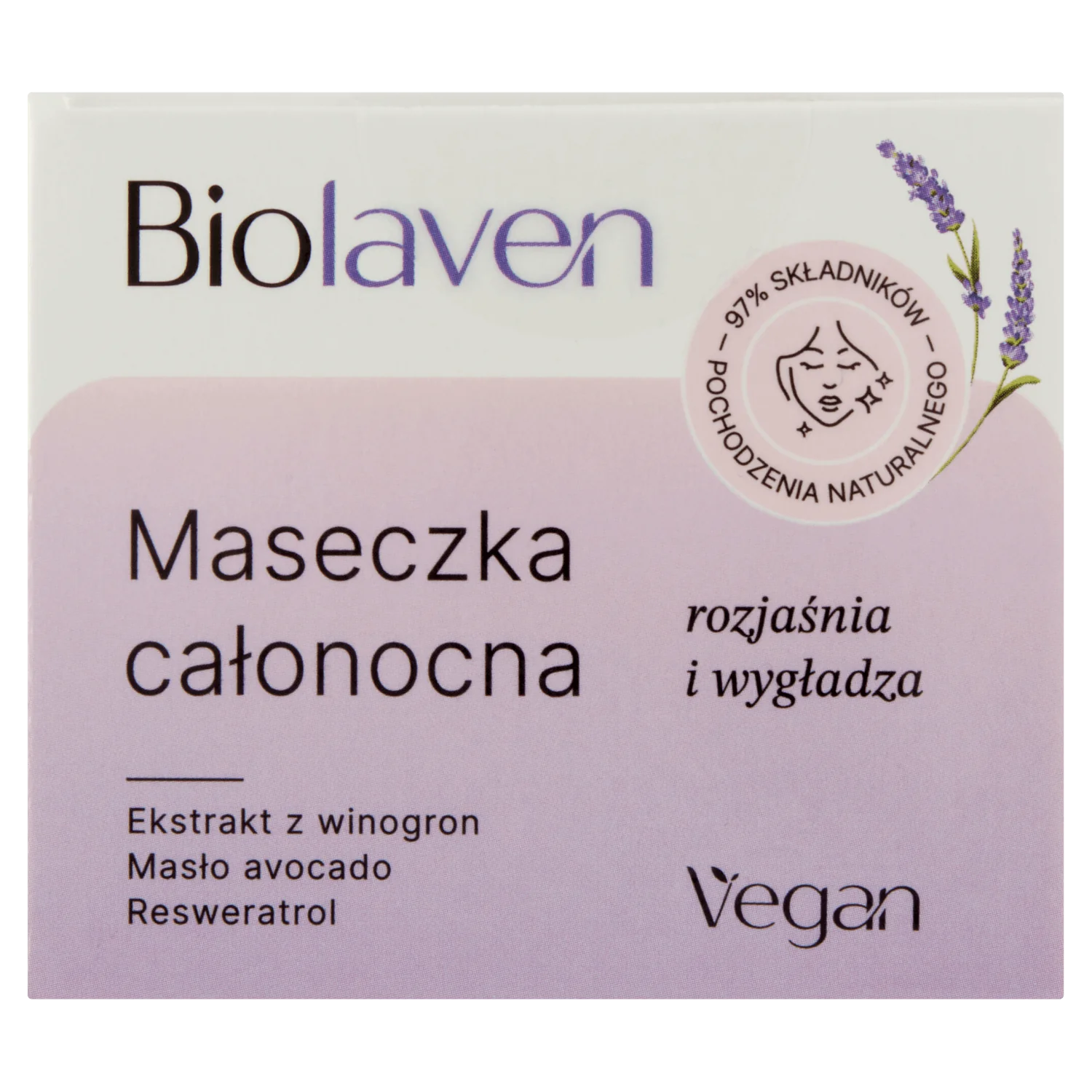 Biolaven organic Maseczka całonocna do twarzy Olej z pestek winogron & Resweratrol & Olejek lawendowy, 45 ml