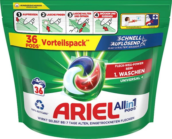 Ariel Universal+, kapsułki z płynem do prania, 36 sztuk