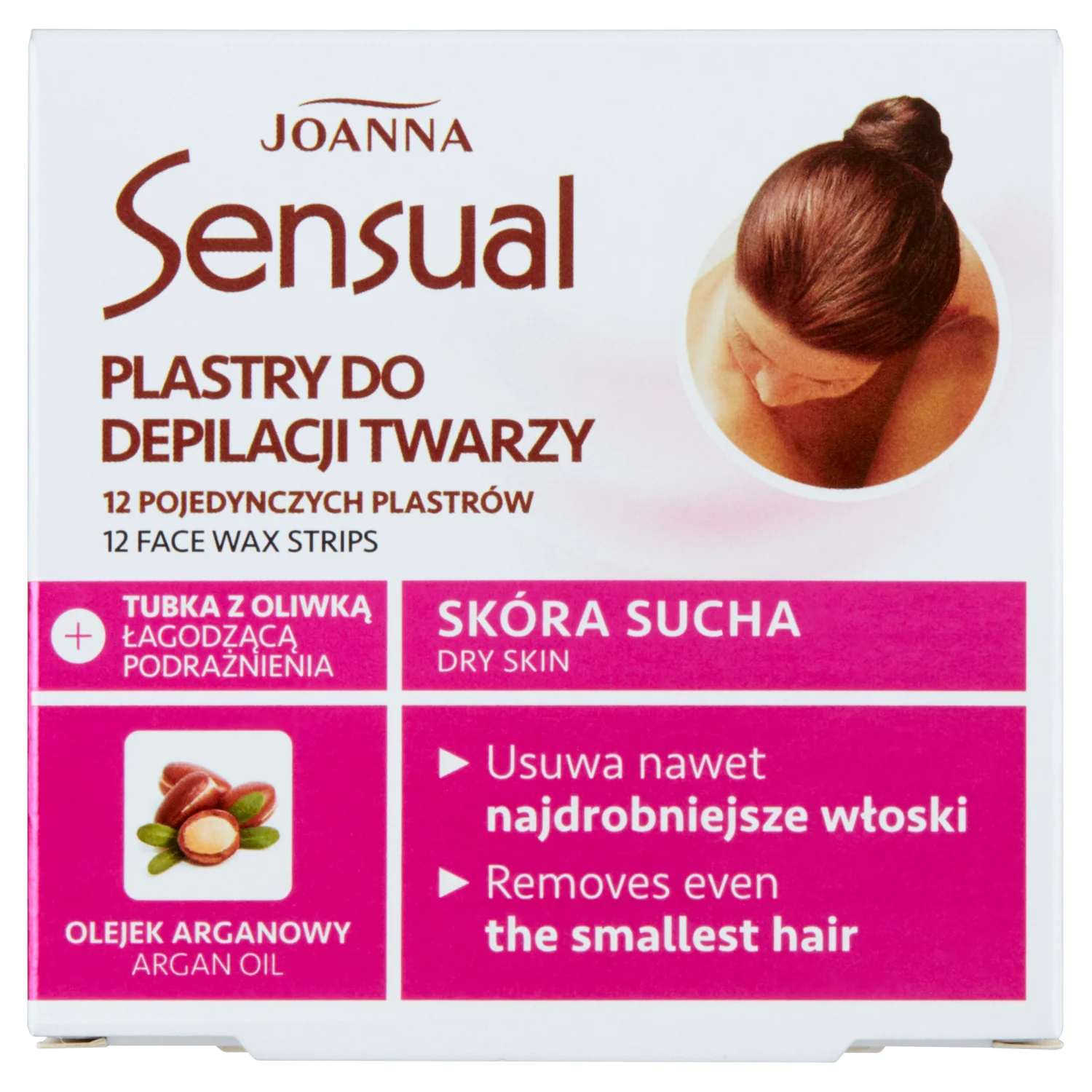 Joanna Sensual Plastry do depilacji twarzy z olejkiem arganowym dla cery suchej, 12 szt.