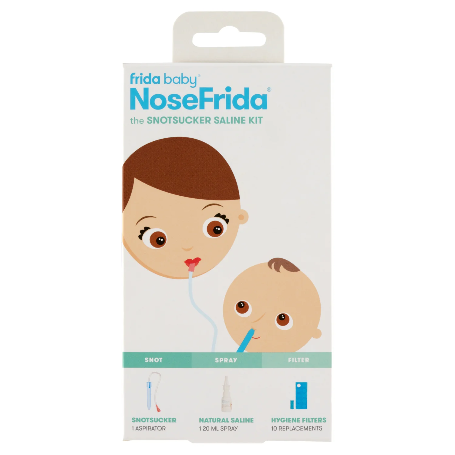 FridaBaby NoseFrida, zestaw 3 w 1 aspirator + spray solankowy do nosa, 20 ml + filtry do aspiratora, 10 szt.