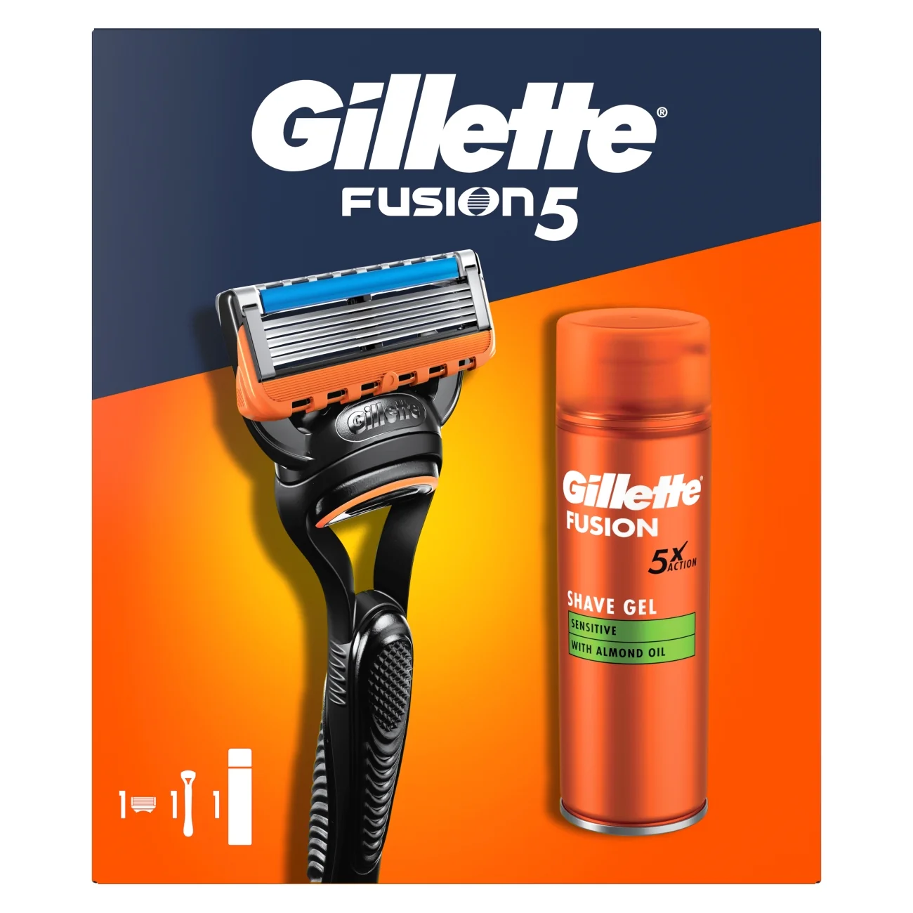 Gillette Fusion zestaw podarunkowy maszynka do golenia + żel do golenia, 200 ml 