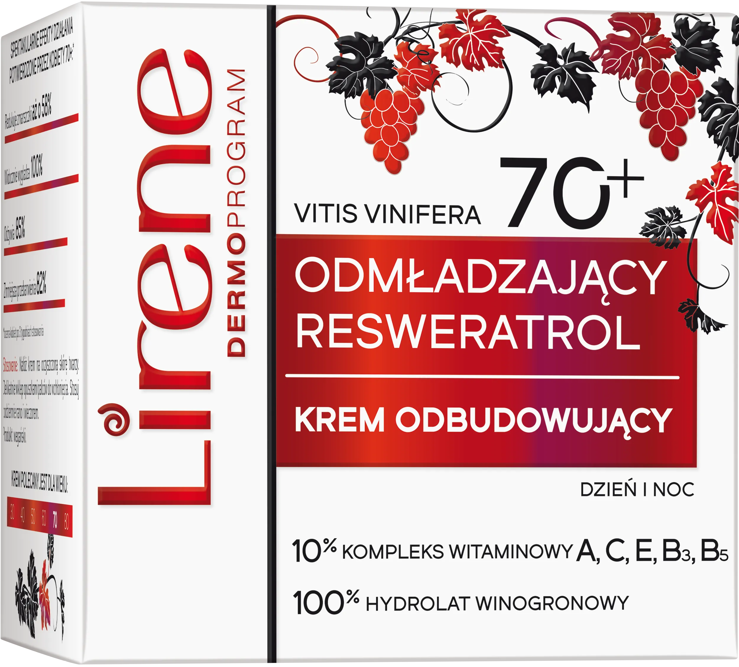 Lirene Resweratol przeciwzmarszczkowy krem odbudowujący 70+, 50 ml 