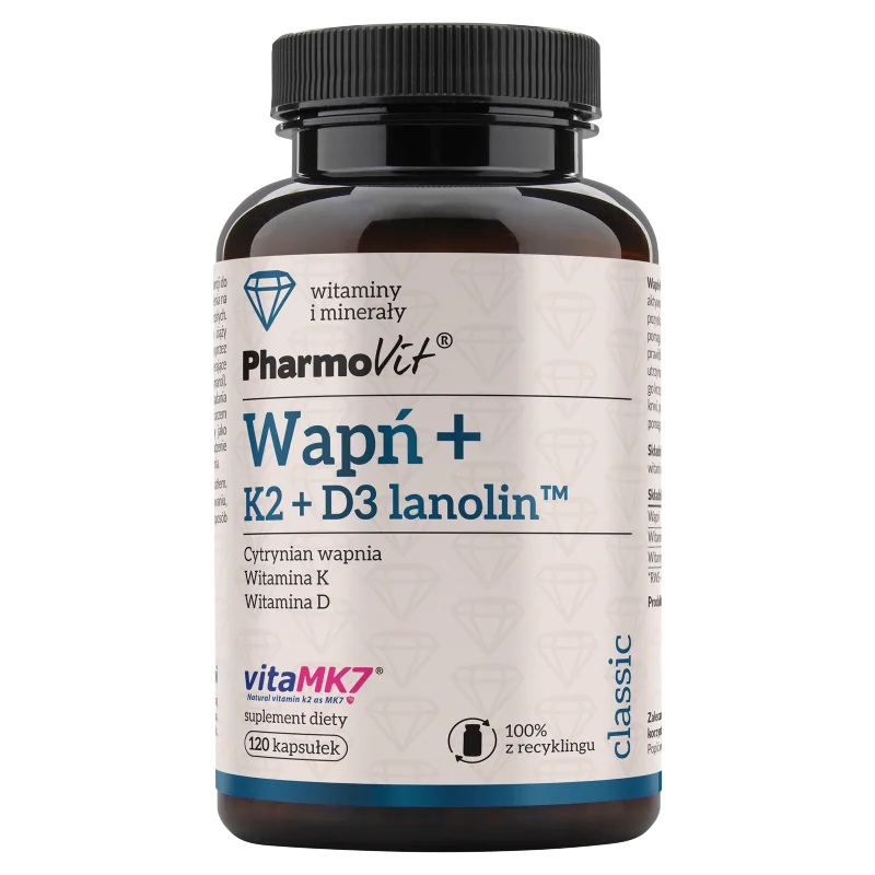 Wapń + K2 + D3 Lanolin Pharmovit, suplement diety, 120 kapsułek