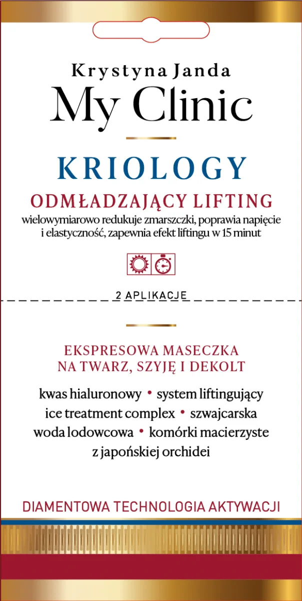 Janda My Clinic KRIOLOGY Odmładzający Lifting, ekspresowa maseczka na twarz, szyję i dekolt, 8 ml