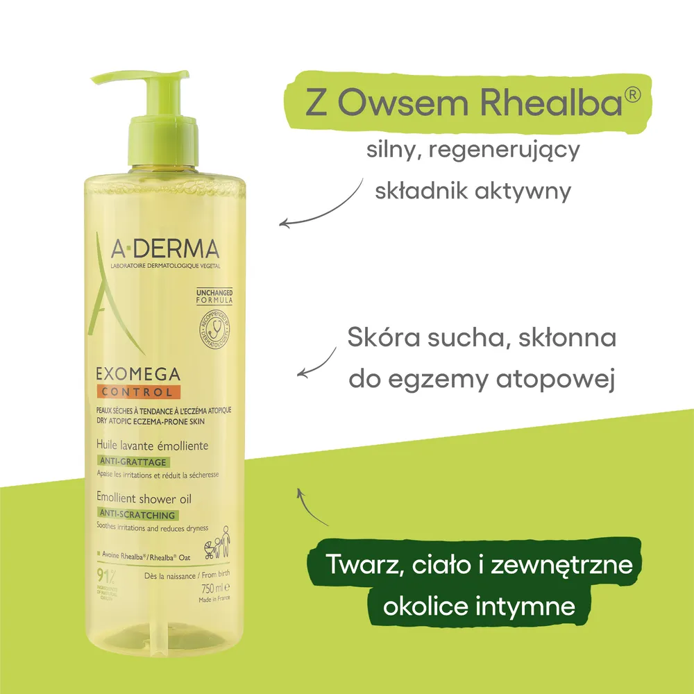 A-Derma Exomega Control olejek emolient pod prysznic,  750 ml 