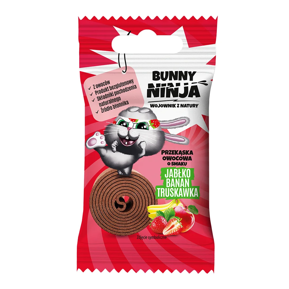 Bunny Ninja Fruit Rolls przekąska owocowa o smaku jabłko-banan-truskawka, 15 g