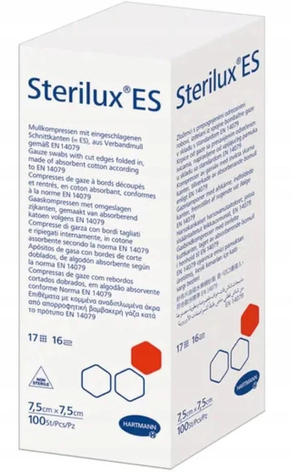 Sterilux ES, kompresy niejałowe, 17-nitkowe, 16-warstwowe, 7,5x7,5