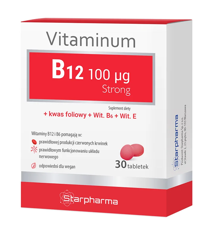 Vitaminum B12 100 mcg Strong, 30 tabletek