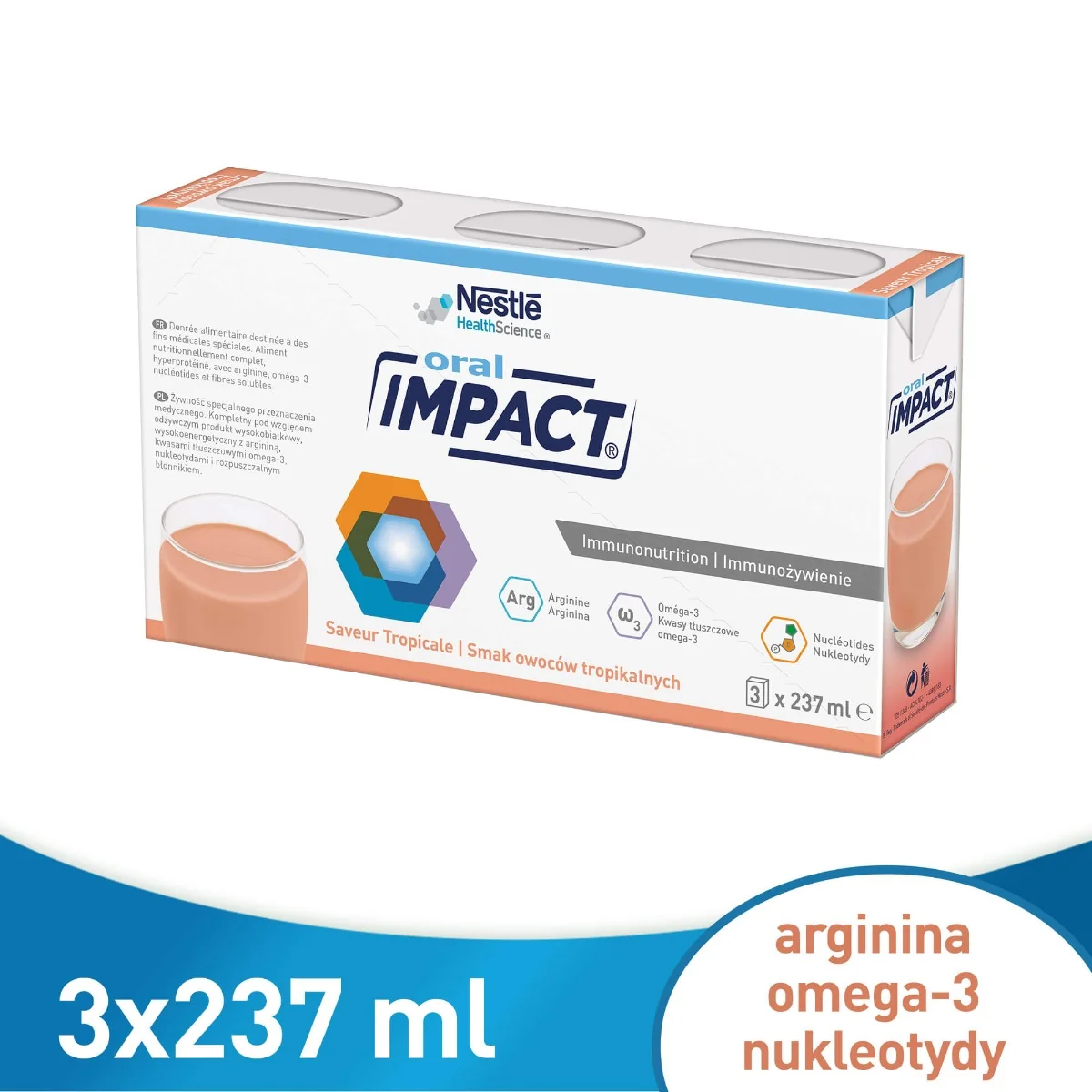 Impact Oral, preparat odżywczy w płynie, smak owoców tropikalnych, 3 x 237 ml