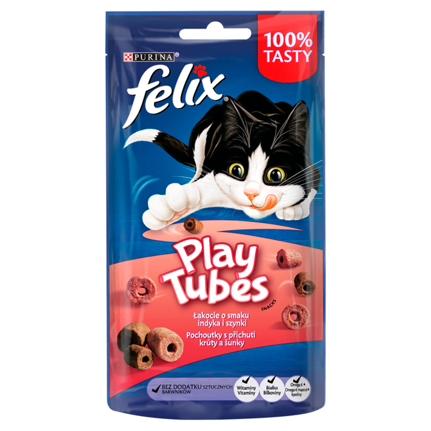 Felix Play Tubes Przekąski o smaku indyka i szynki, 50 g