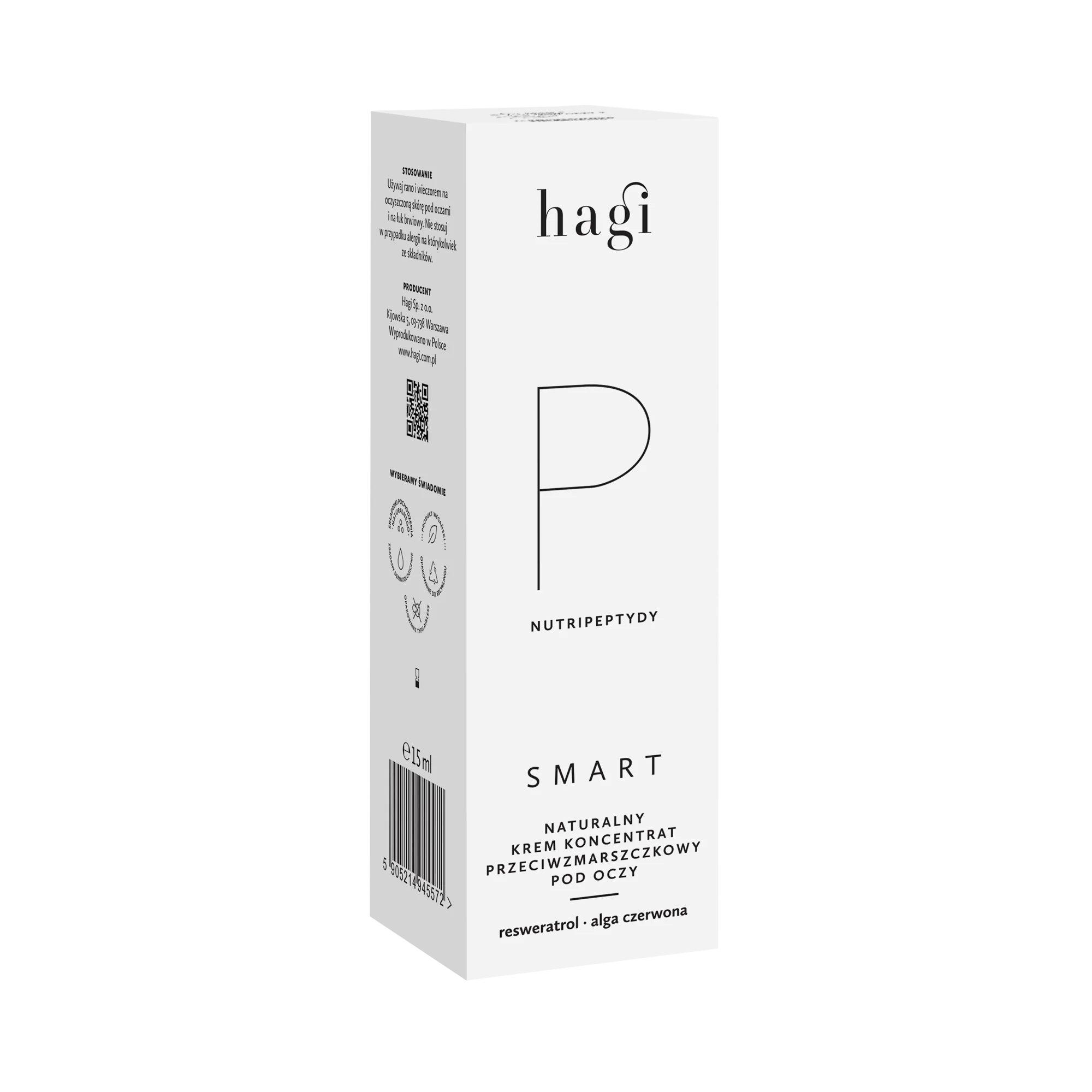 Hagi Smart P naturalny krem pod oczy przeciwzmarszczkowy z nutripeptydami i resweratrolem 50+, 15 ml 