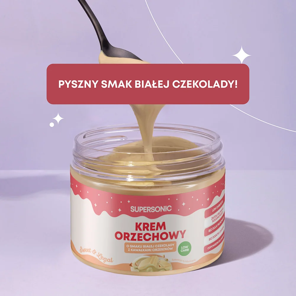 Supersonic krem orzechowy crunchy o smaku białej czekolady z kawałkami orzeszków (low-carb), 250 g 