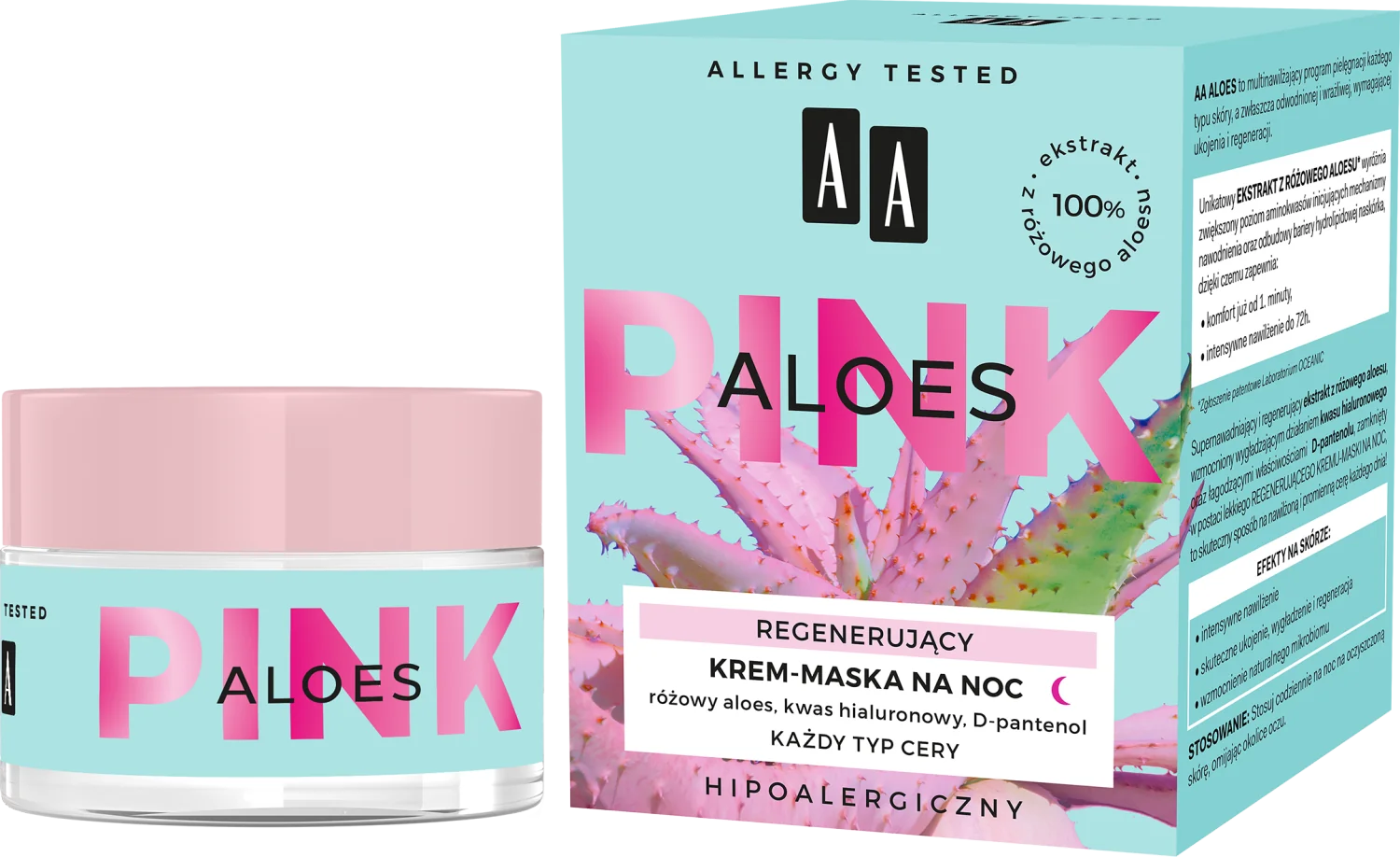 AA ALOES PINK Regemerujący krem-maska na noc, 50 ml