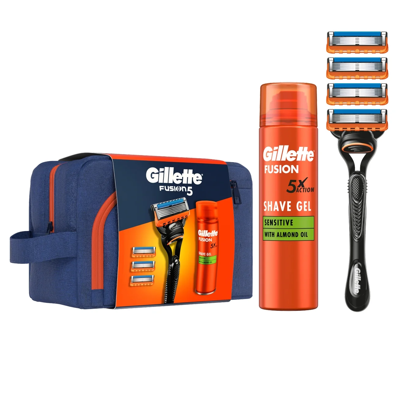 Gillette zestaw podarunkowy maszynka do golenia Fusion, 1 szt. + żel Fusion, 200 ml + torba 