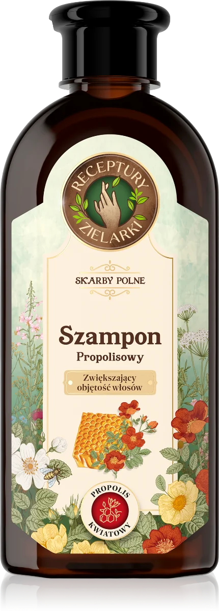 Receptury Zielarki Skarby Polne, szampon propolisowy zwiększający objętość włosów Propolis kwiatowy, 350 ml