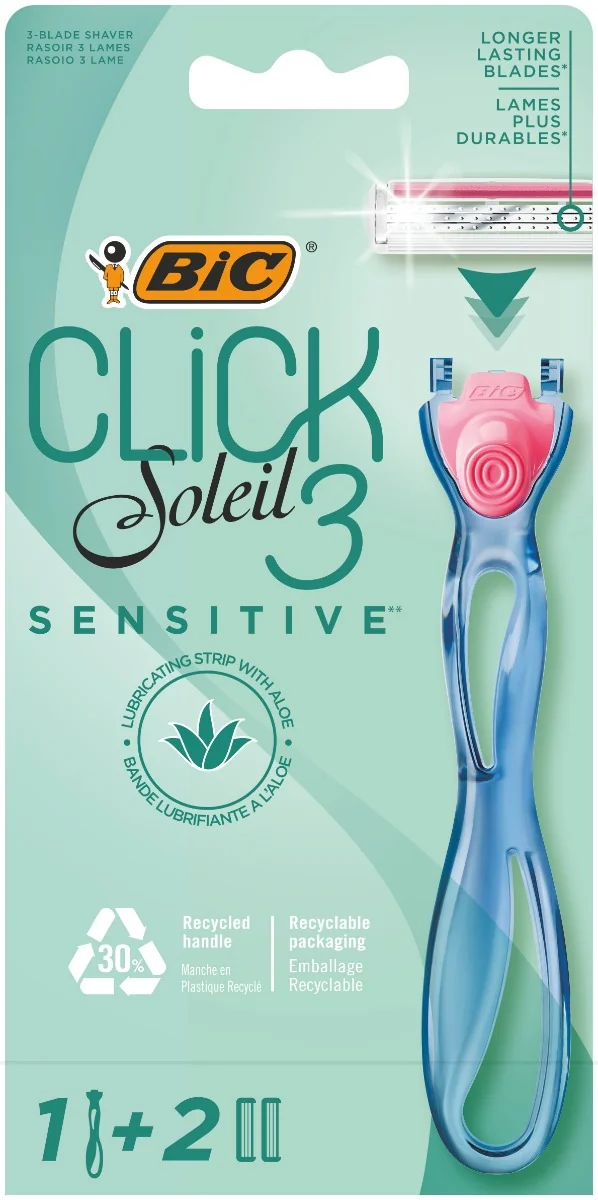 BiC Soleil Click 3 Sensitive 3-ostrzowa maszynka do golenia dla kobiet z wymiennymi wkładami, 1 szt.