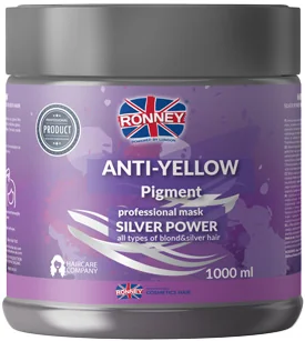 RONNEY Silver Power Anti-Yellow Pigment, maska do włosów blond, rozjaśnianych i siwych, 1000 ml