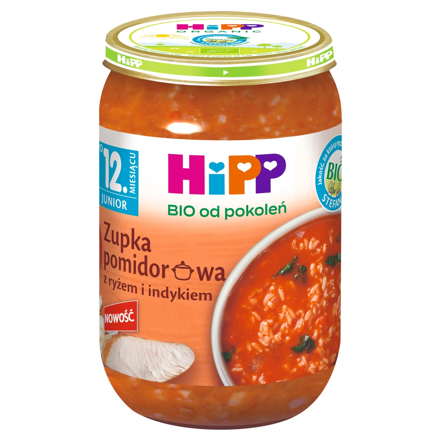 HiPP BIO od pokoleń zupka pomidorowa z ryżem i indykiem po 12. miesiącu, 250 g