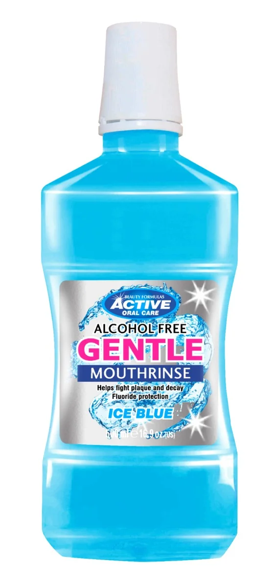 Beauty Formulas Active Oral Care Gentle Mouthrinse, bezalkoholowy płyn do płukania jamy ustnej z fluorem Ice Blue, 500 ml