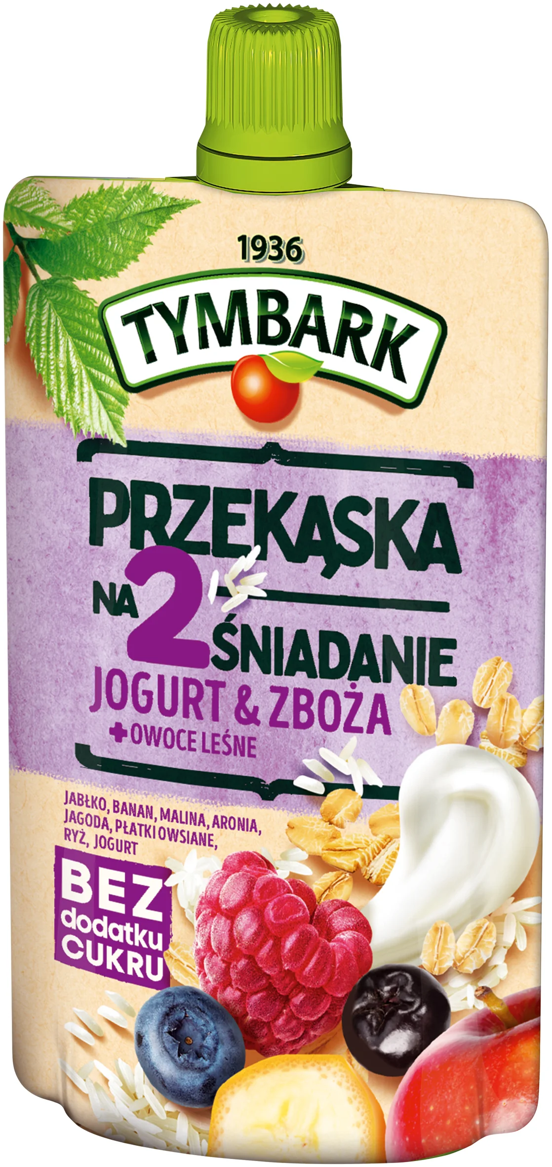 Tymbark przekąska na 2 śniadanie jogurt & zboża + owoce leśne mus, 100 g