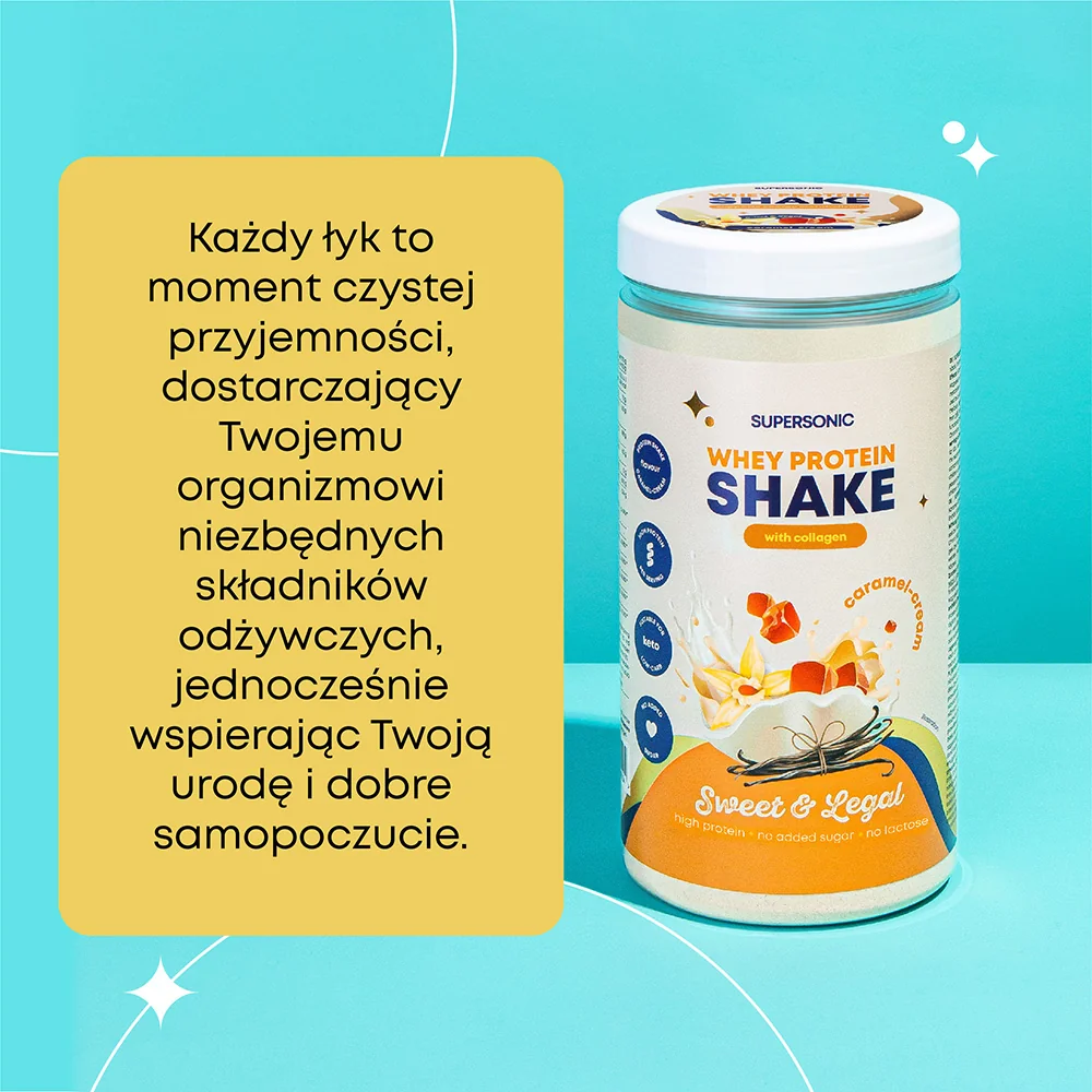 Supersonic koktajl proteinowy z kolagenem  o smaku karmelowo-śmietankowym bez laktozy, 16 porcji, 560 g 