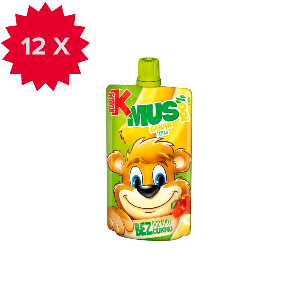 Kubuś Mus 100% mus banan jabłko, 12 x 100 g