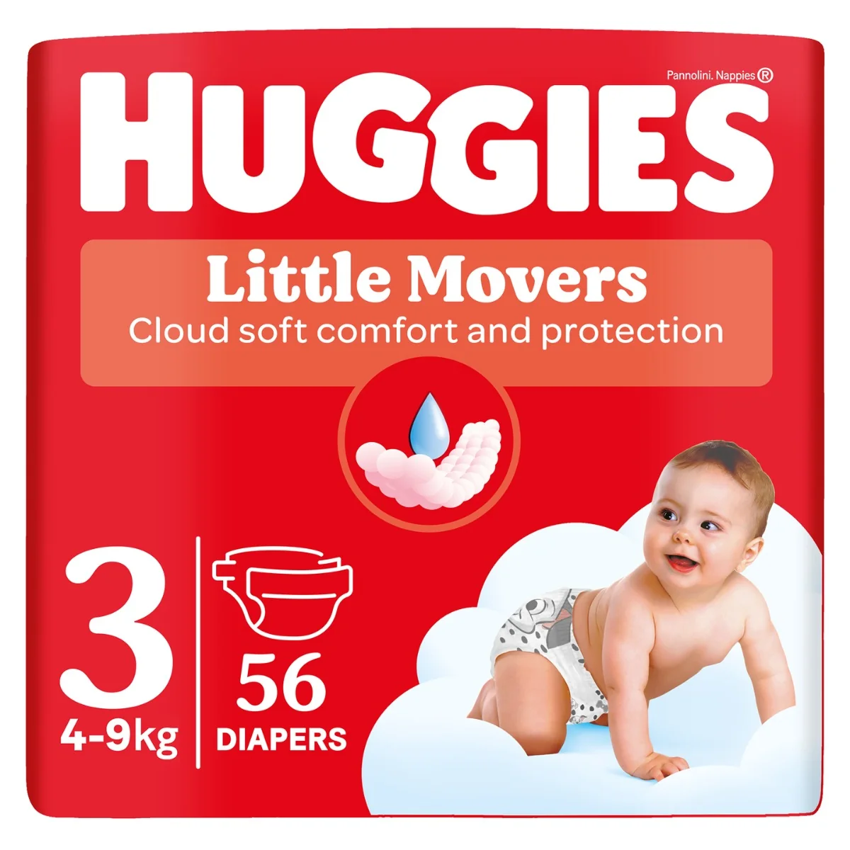 Huggies Little Movers pieluszki rozmiar 3 (4-9 kg), 56 szt.