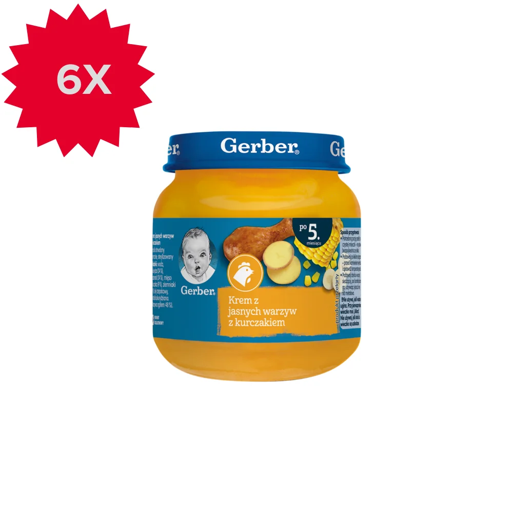 Gerber zupka krem z jasnych warzyw z kurczakiem dla niemowląt po 5 miesiącu, 6 x 125 g