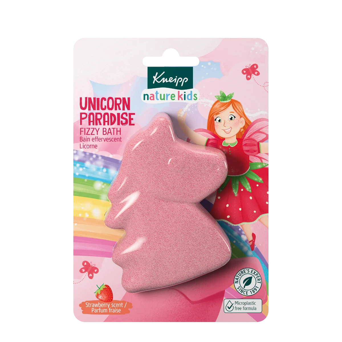 Kneipp Nature Kids Unicorn Paradise Fizzy Bath musująca figurka do kąpieli kraina jednorożców, truskawka, 1 szt. 