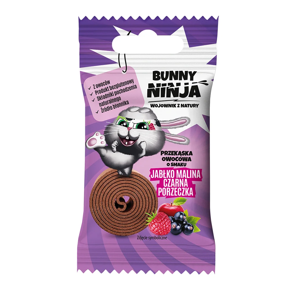 Bunny Ninja Fruit Rolls przekąska owocowa o smaku jabłko-malina-czarna porzeczka, 15 g