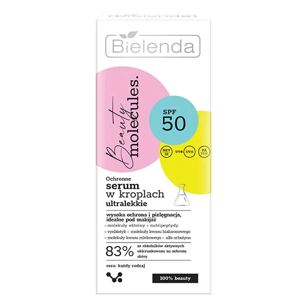 Bielenda Beauty Molecules, ochronne ultralekkie serum w kroplach SPF50, 30 ml