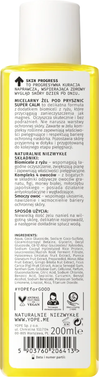 YOPE Skin Progress Super Calm micelarny żel pod prysznic Soft Fruits, 200 ml 