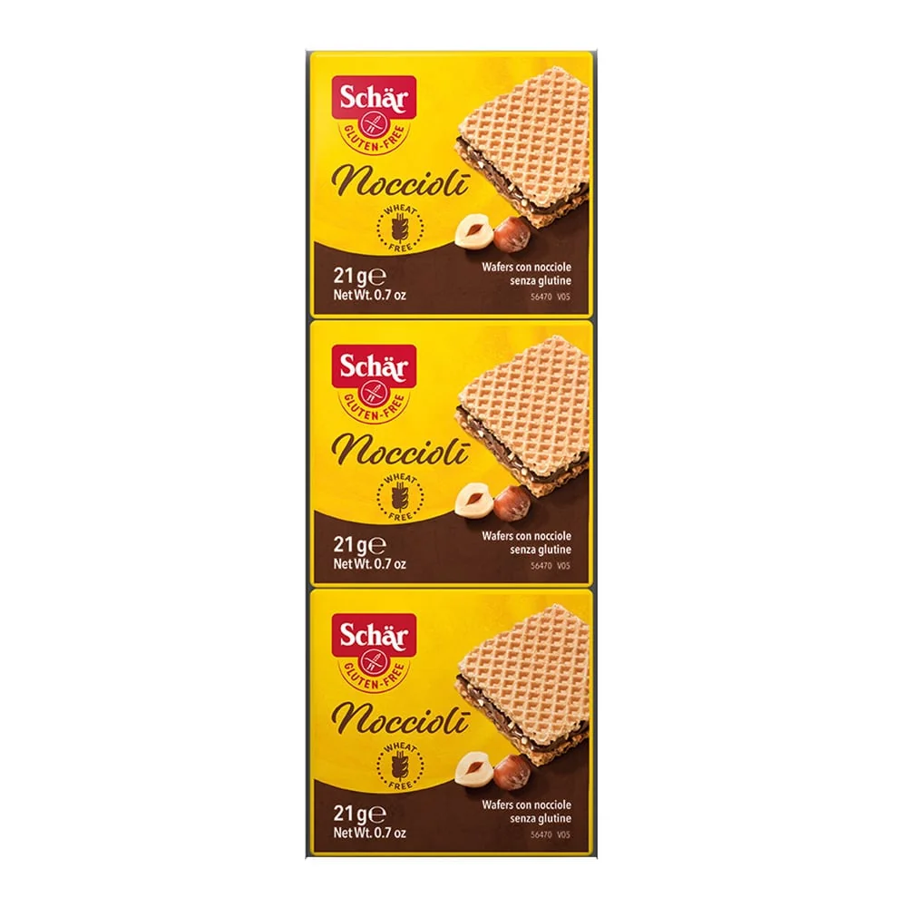 Schär Noccioli Wafelki z kremem z orzechów laskowych, 3 x 21 g