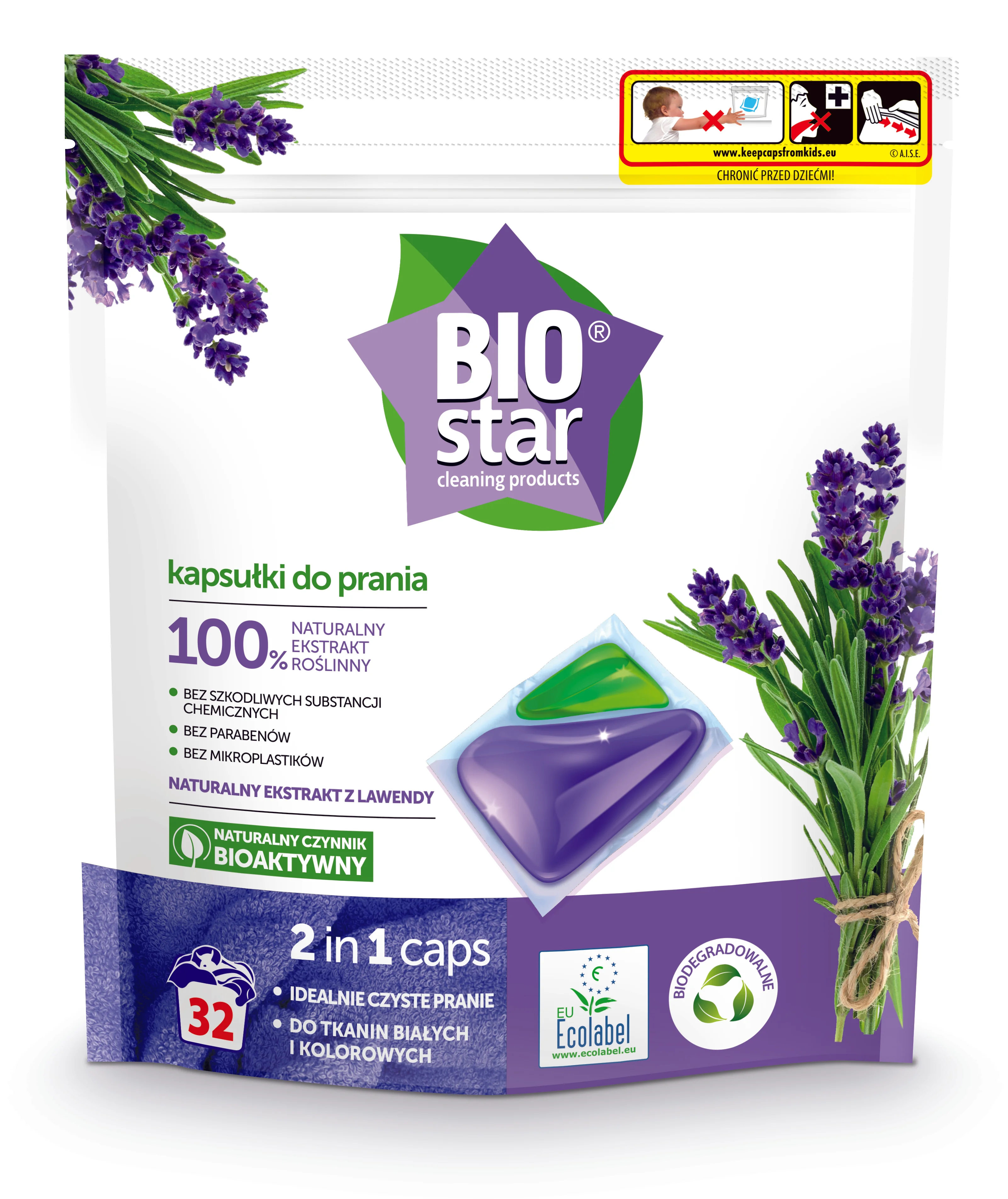 BIOstar Natural Lawendowe kapsułki do prania 2w1, 32 szt.