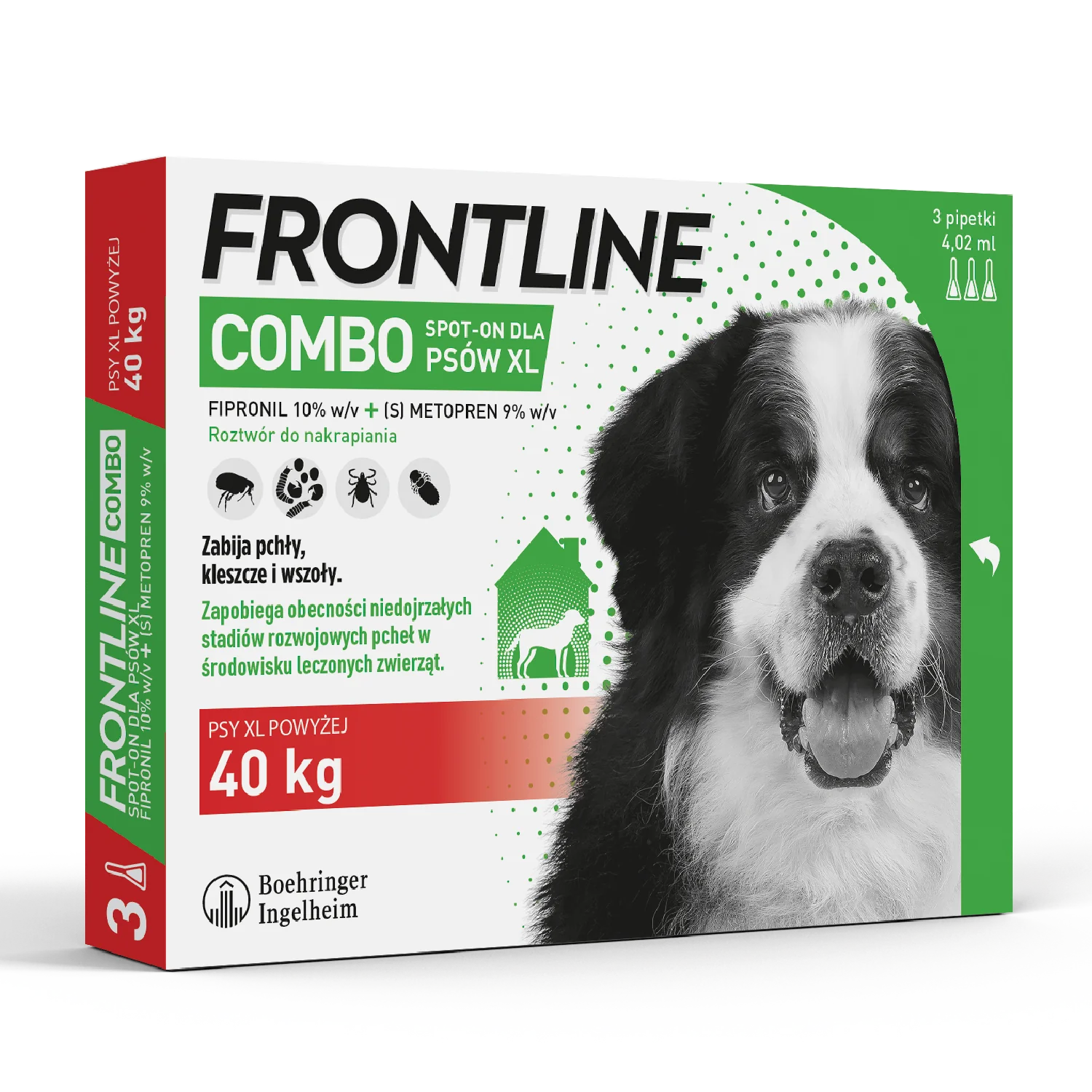 Frontline Combo XL, (402,00 mg + 361,80 mg)/4,02 ml, roztwór do nakrapiania dla psów >40 kg, 3 x 4,02 ml 