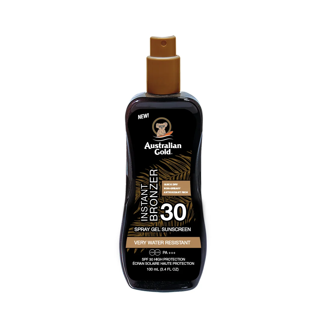 Australian Gold SPF 30 żel przeciwsłoneczny w sprayu z bronzerem (opakowanie podróżne), 100 ml