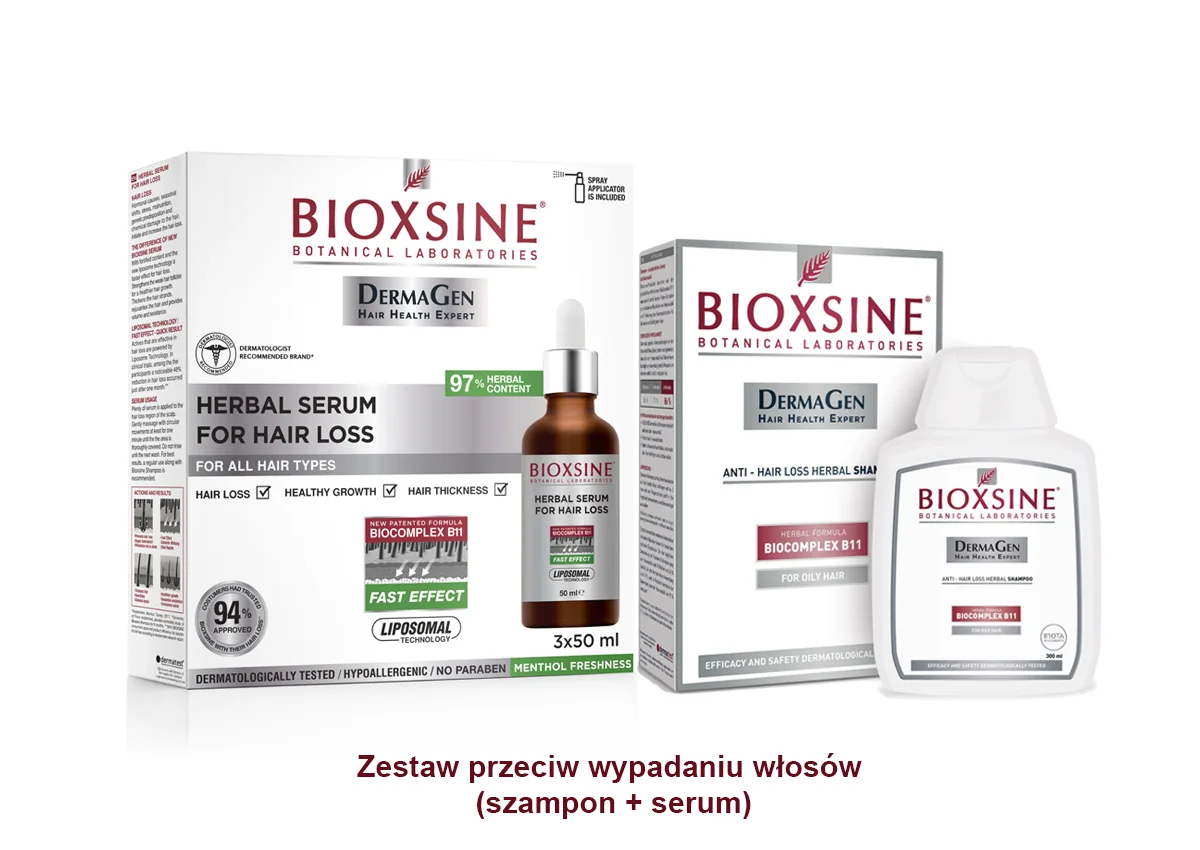 Bioxsine zestaw na wypadanie włosów, serum białe 3x50ml + szampon do włosów normalnych 300ml