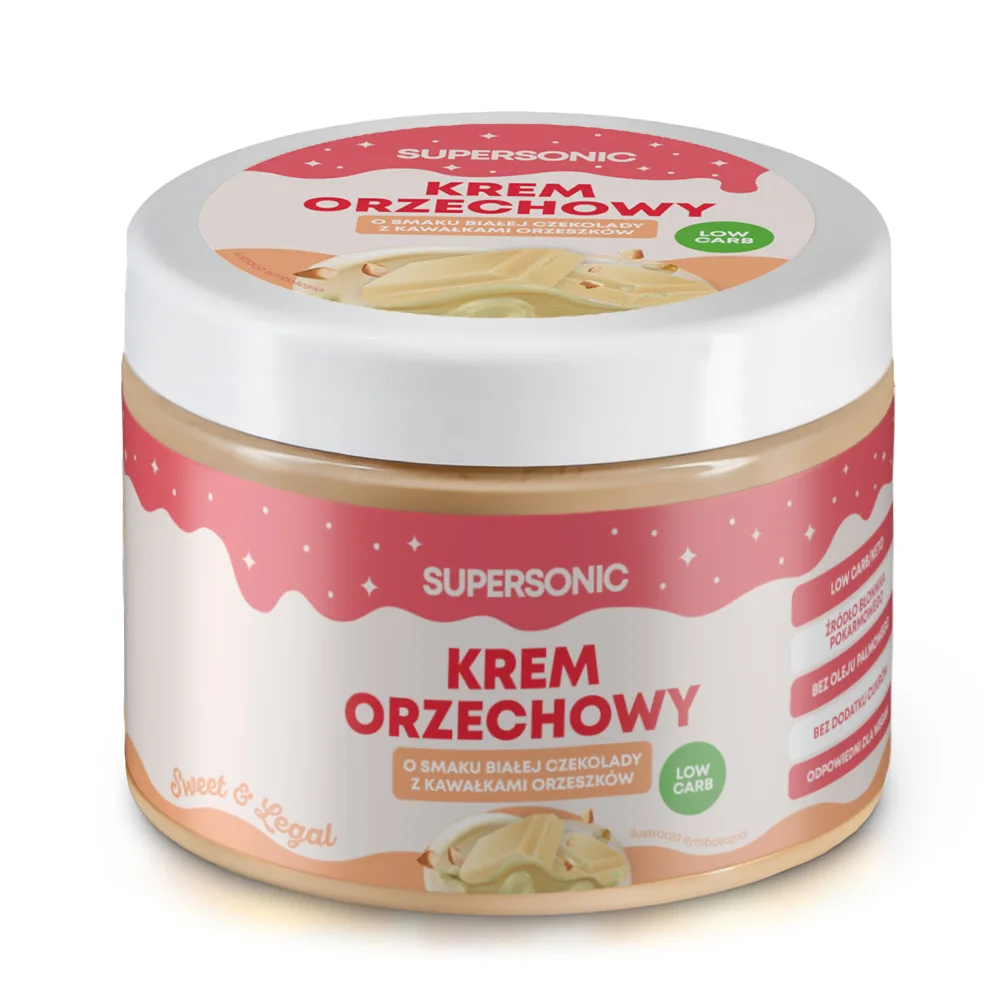 Supersonic krem orzechowy crunchy o smaku białej czekolady z kawałkami orzeszków (low-carb), 250 g 