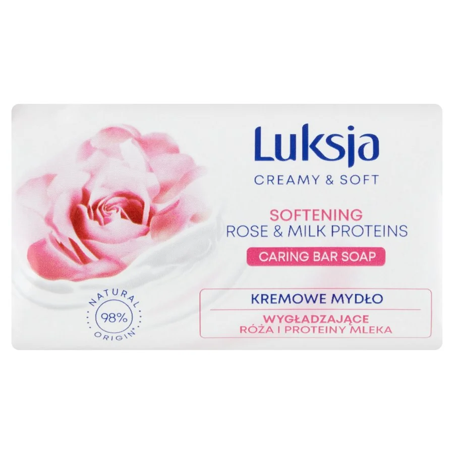 Luksja Creamy & Soft, kremowe mydło wygładzające w kostce róża i proteiny mleka, 90 g