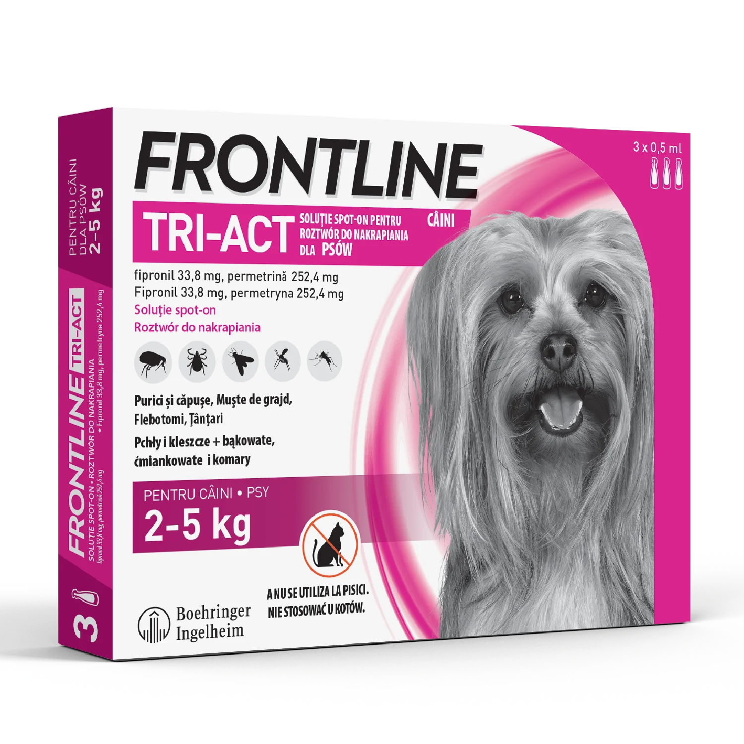 Frontline Tri-Act XS (33,8 mg + 252,4 mg)/0,5 ml roztwór do nakrapiania dla psów 2-5 kg, 3 x 0,5 ml