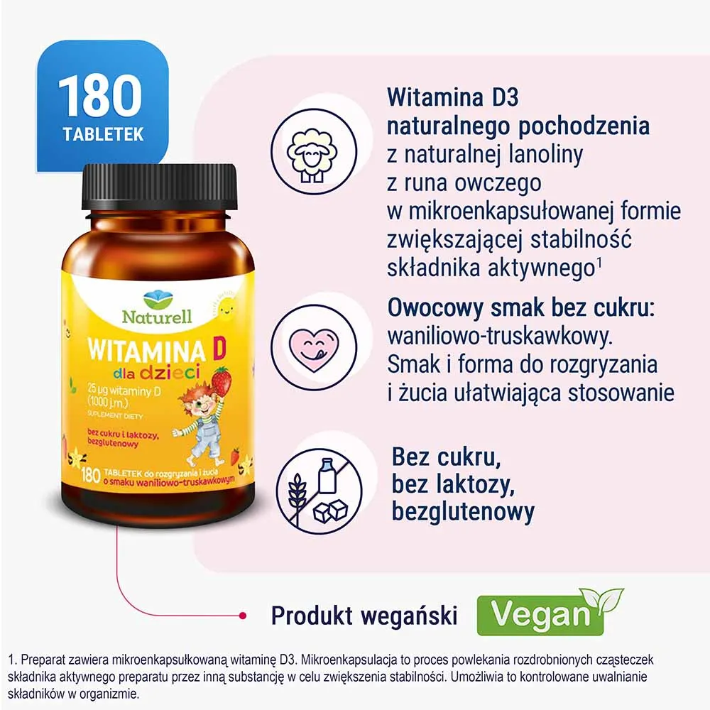 Naturell witamina D dla dzieci, 180 tabletek 