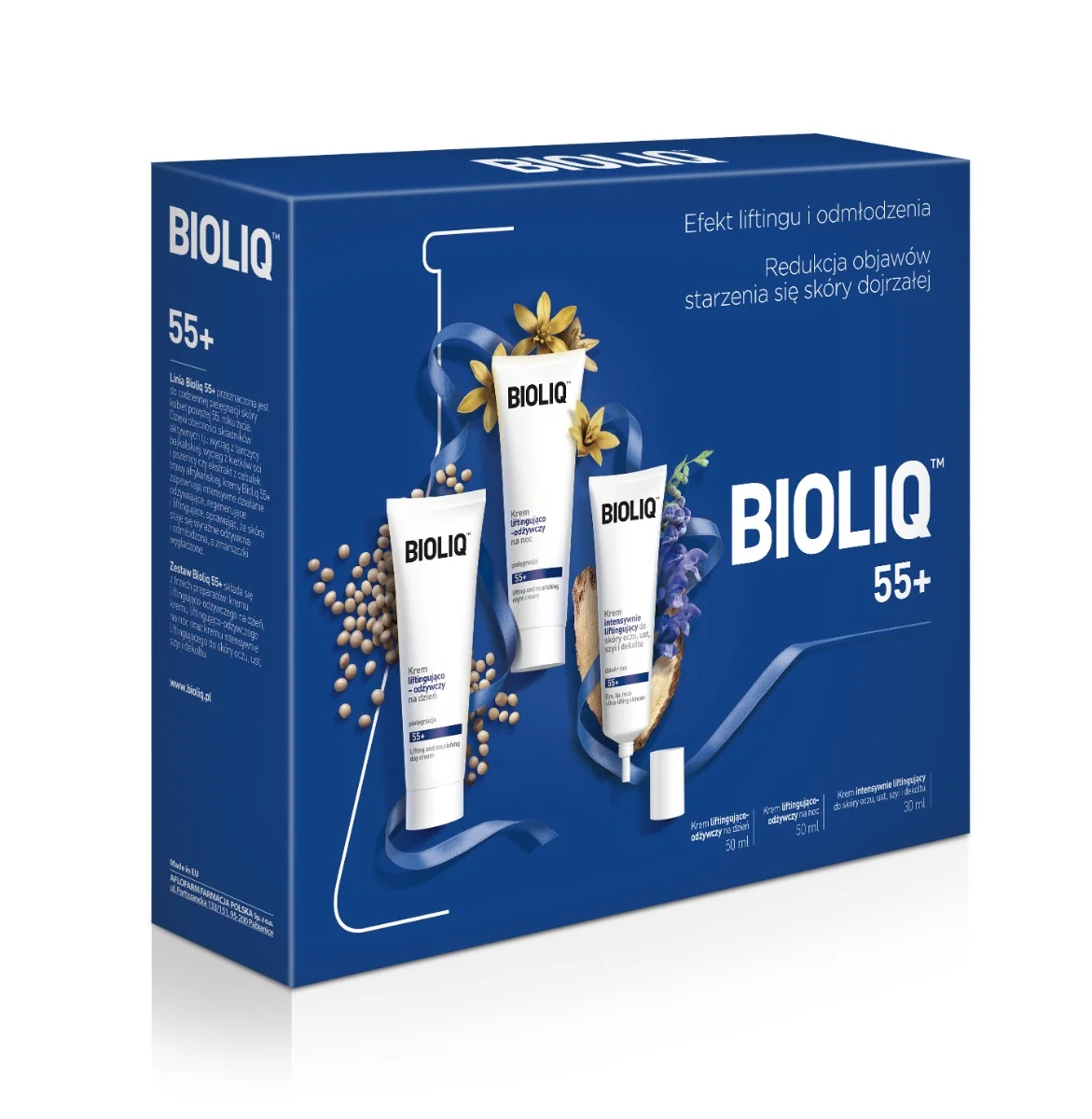 Bioliq 55+ zestaw liftingująco-odżywczy, krem na noc, 50 ml + krem na dzień, 50 ml + krem do powiek, 30 ml