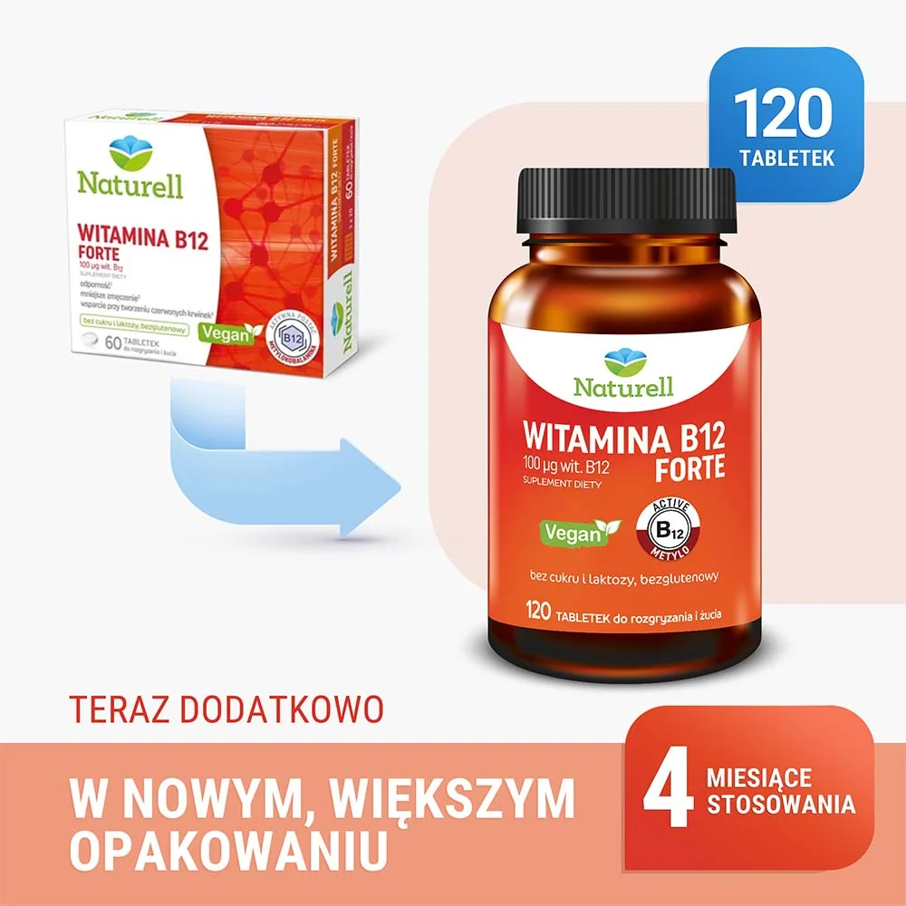 Naturell Witamina B12 Forte, 120 tabletek do rozgryzania i żucia