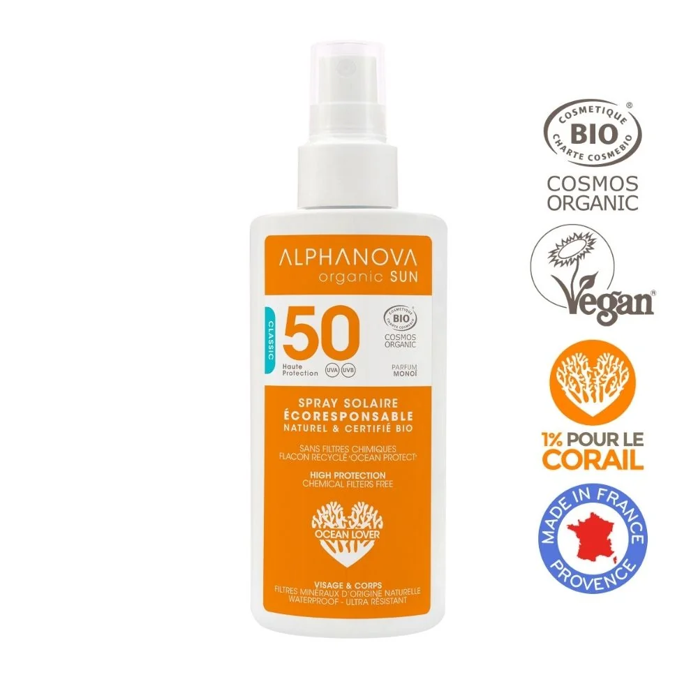 Alphanova Sun Bio, spray przeciwsłoneczny SPF 50, 125 g