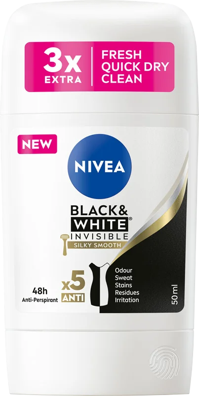 Nivea Black & White Silky Smooth, antyperspirant w sztyfcie, 50 ml