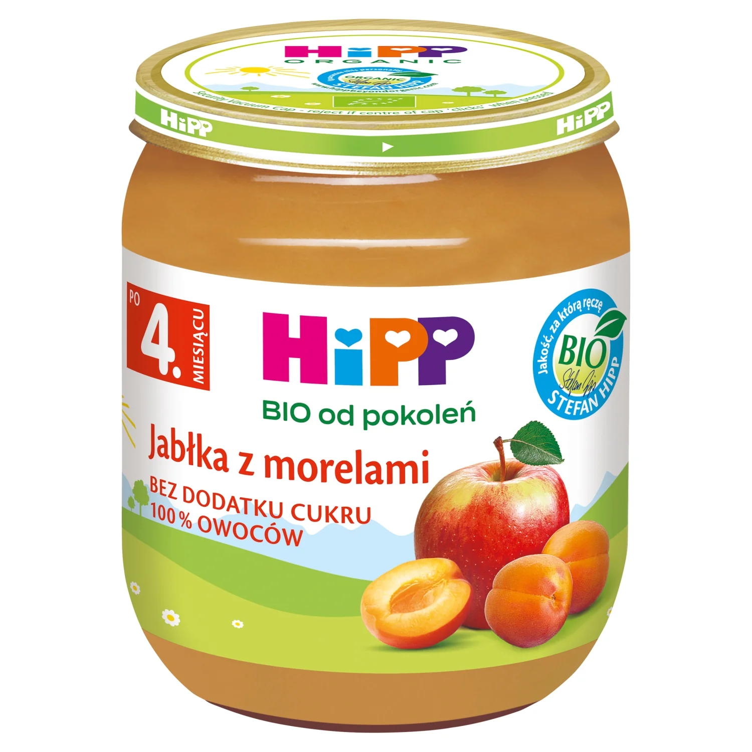 HiPP BIO od pokoleń jabłka z morelami po 4. miesiącu, 125 g