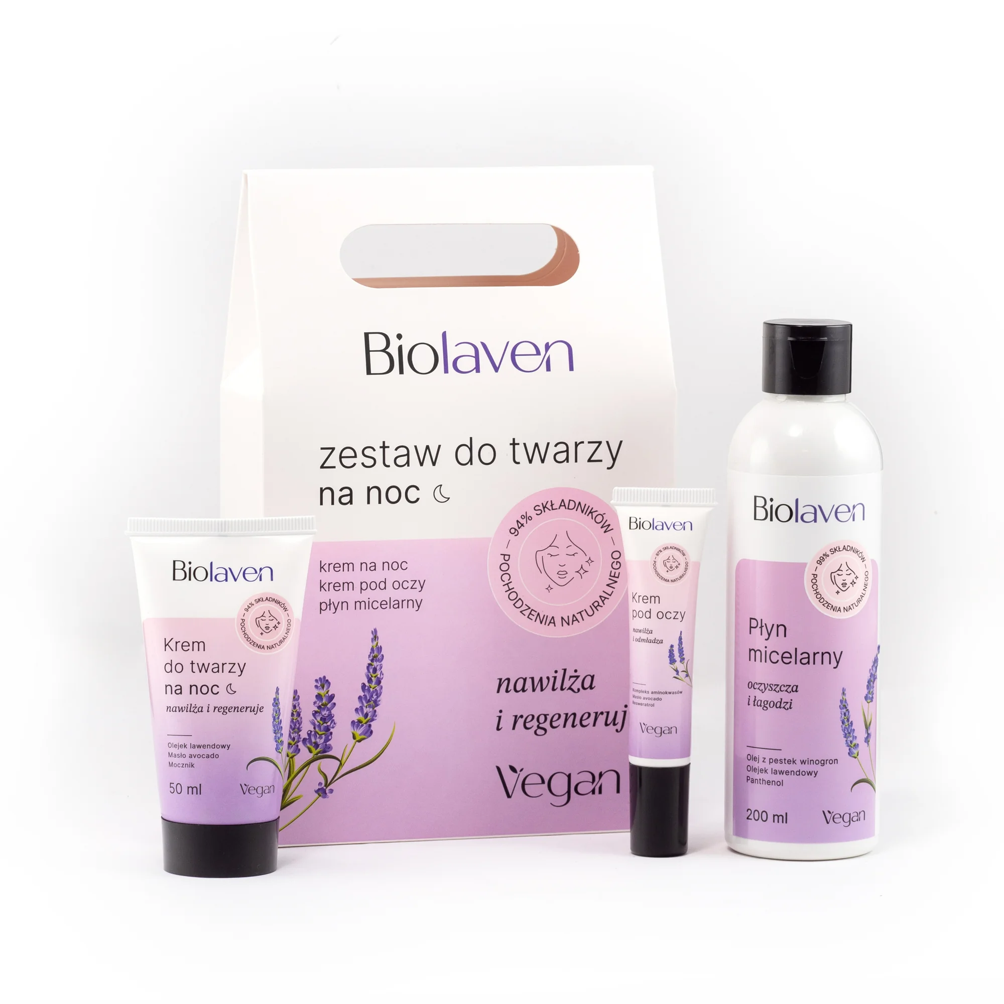 Biolaven zestaw do twarzy na noc (torebka) 200 ml + 50 ml + 15 ml