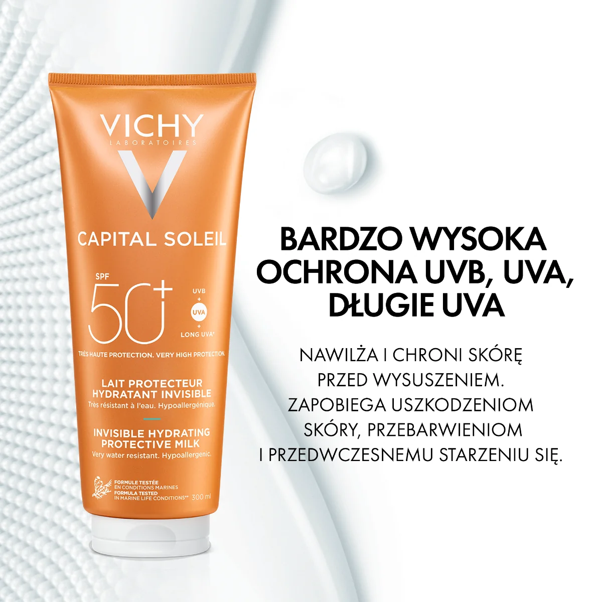 Vichy Capital Soleil, Mleczko do twarzy i ciała SPF 50+, 300 ml