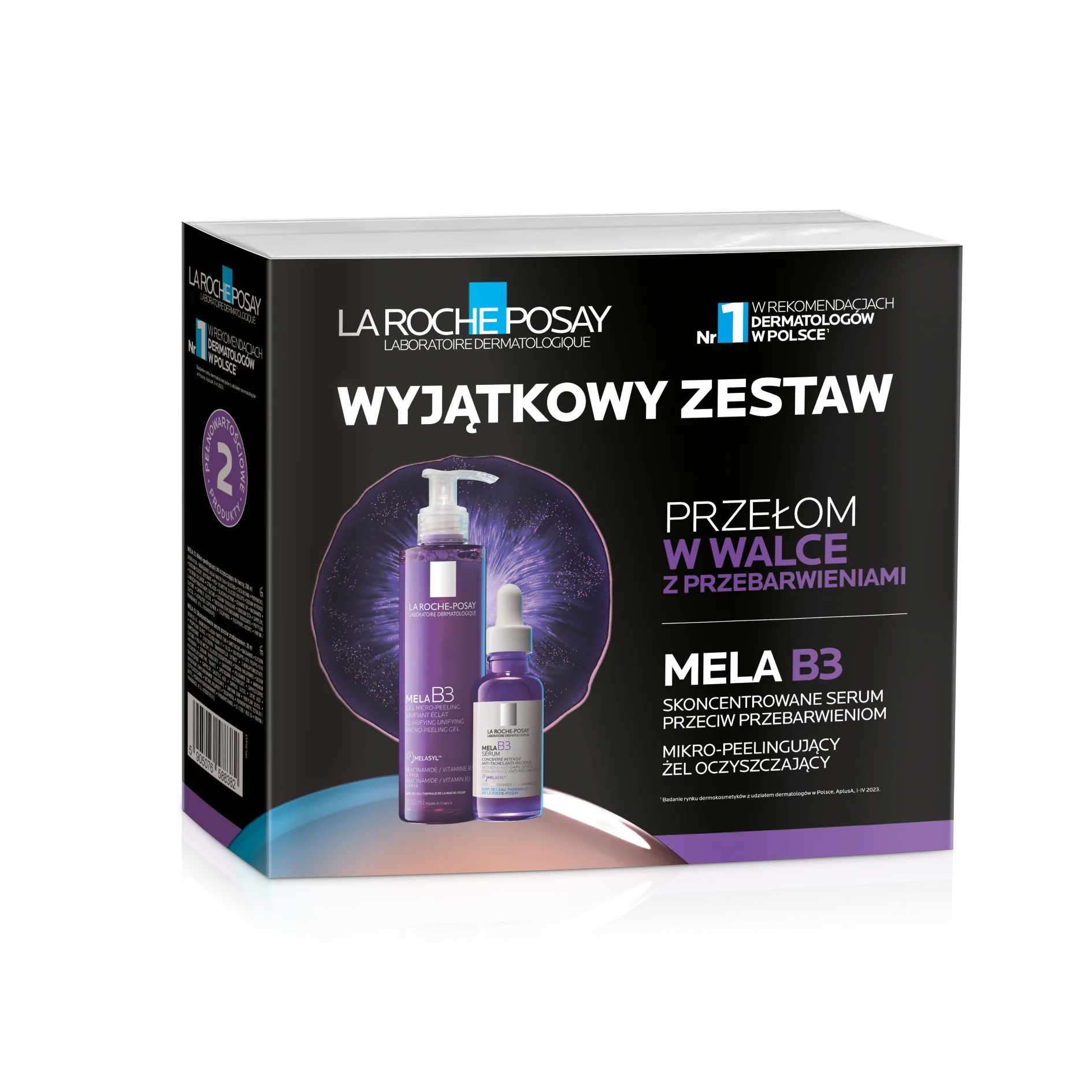 La Roche-Posay Mela B3 zestaw prezentowy skoncentrowane serum przeciw przebarwieniom, 30 ml + mikro-peelingujący żel oczyszczający, 200 ml